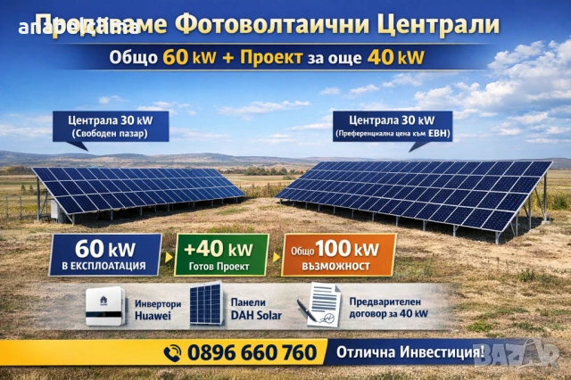 Продаваме работещи фотоволтаични централи 3000 кв.м.