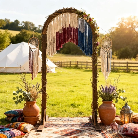 Дървена сватбена арка PlusFive, 2,1 м × 1 м извита горна част, стойка за фон, снимка 8 - Декорация за дома - 53427890