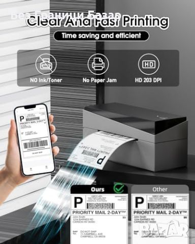 Нов Bluetooth термален принтер за етикети 4x6 за малък бизнес, снимка 2 - Принтери, копири, скенери - 46451545
