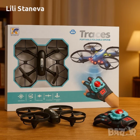 Дрон с жестово управление и Wi-Fi камера – Traces. , снимка 2 - Дронове и аксесоари - 51110439