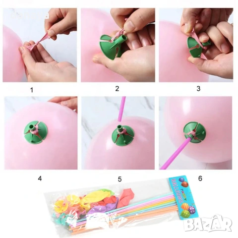 6492 Комплект цветни балони с дръжки, 10 броя, снимка 3 - Други - 53810944