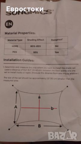 SONGMICS Платно за сенник 3 x 3 м,  PES плат. Слънцезащитен водоустойчив платнен сенник , снимка 6 - Градински мебели, декорация  - 46563458
