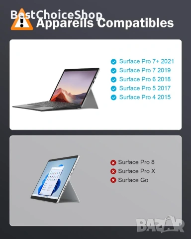 MoKo Bluetooth клавиатура AZERTY с тъчпад за Surface Pro 7 Plus/7/6/5/4/3, снимка 10 - Клавиатури и мишки - 54008717