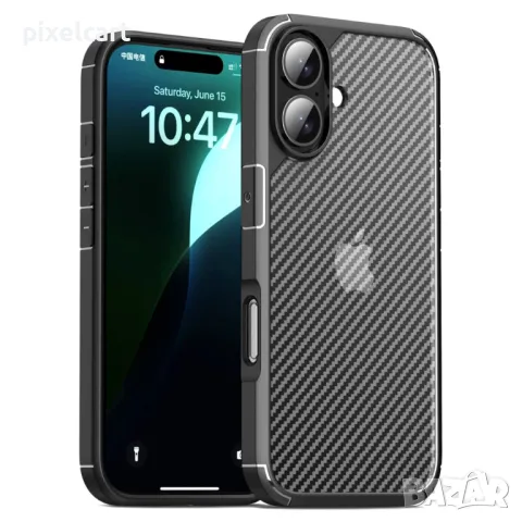 Удароустойчив калъф Shockproof Carbon заiPhone 16 Plus, Черен, снимка 1 - Калъфи, кейсове - 47904225