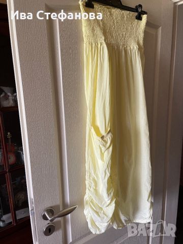 Нова дълга спортно елегантна набрана карго жълта рокля one size размер универсален, снимка 2 - Рокли - 45701387