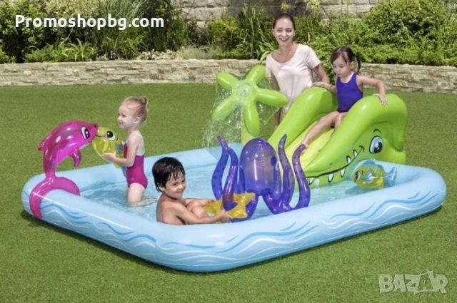 Детски басейн с пързалка Bestway Ocean, 239х206х86 см, Многоцветен, снимка 5 - Надуваеми играчки - 50703852