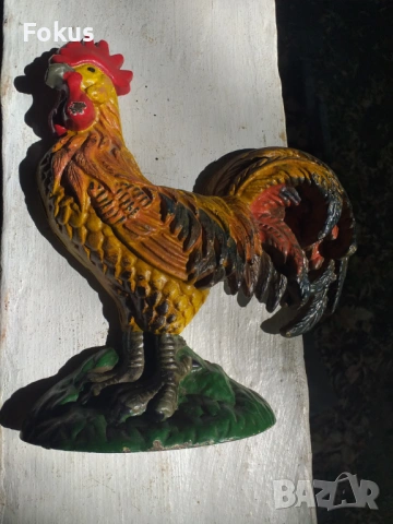 Уникално красив стар чугунен петел цветно емайлиран, снимка 3 - Антикварни и старинни предмети - 53461884
