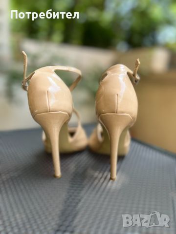 Дамски обувки на висок ток бежови лачени, номер 36, снимка 3 - Дамски обувки на ток - 46443007