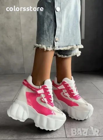 Кецове на платформа - бяло с циклама - PA300