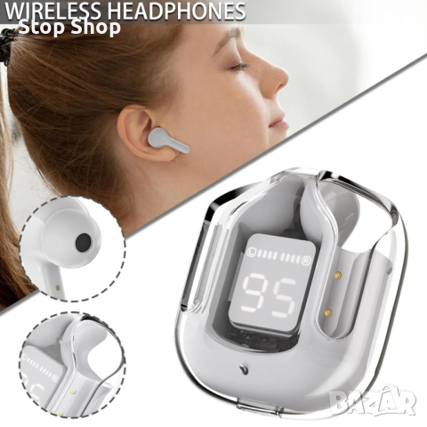 VEHOP Power Ultrapods TWS Earbud, Bluetooth слушалки с дисплей, прозрачен дизайн, 30 часа възпроизве, снимка 6 - Bluetooth слушалки - 45009555