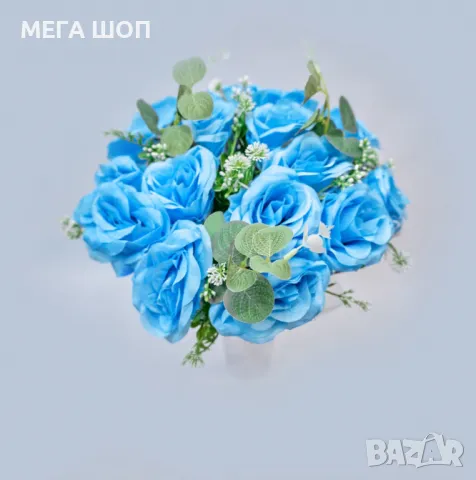 Изкуствени букети с рози и евкалиптови листа – Елегантна украса с дълготраен ефект, снимка 3 - Изкуствени цветя - 50346299