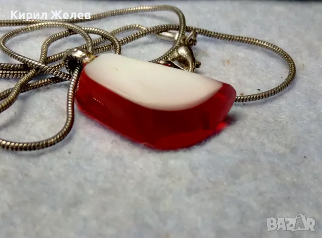 СТИЛНО ПОСРЕБРЕНО МЕДНО КОЛИЕ с АРТ ВИСУЛКА от ЦВЕТНО СТЪКЛО ФЕШЪН МЕДАЛЬОН 25017, снимка 6 - Колиета, медальони, синджири - 49981834