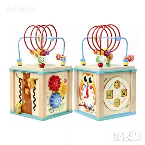 Дървен монтесорен куб 5в1 с Часовник, снимка 5 - Образователни игри - 51165344