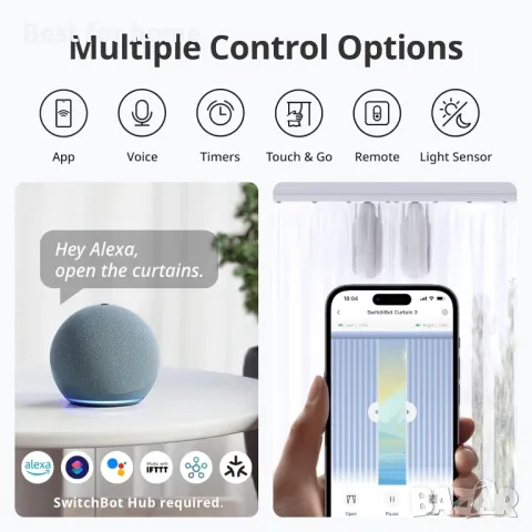 Смарт устройство за пердета и щори SwitchBot Curtain 3- корниз (U Rail), снимка 5 - Пердета и завеси - 48477364