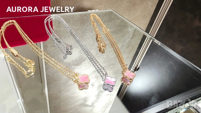 Van Cleef & Arpels VCA Gold Pink Opal Sweet Alhambra Clover Дамско Колие, снимка 2 - Колиета, медальони, синджири - 54166879