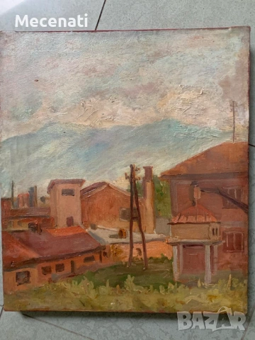 ТОДОР ХАДЖИНИКОЛОВ (1920 - 1999 г.) индустриален пейзаж , снимка 3 - Картини - 53110371