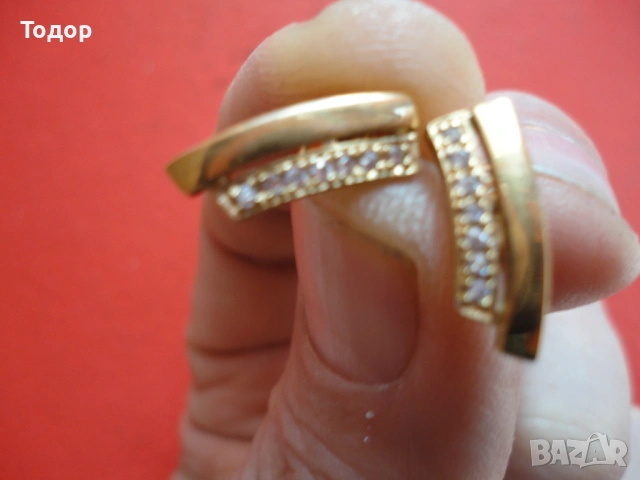 Позлатени обеци обици с камъни 6, снимка 4 - Обеци - 53051298