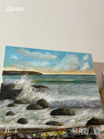 Картина с маслени бои морски пейзаж 40/50 “Вълната”, снимка 3 - Картини - 51477850