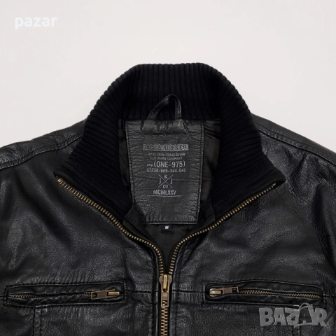 JACK & JONES Мъжко Кожено Яке Бомбър Естествена Кожа Плетена Яка M, снимка 4 - Якета - 52967875