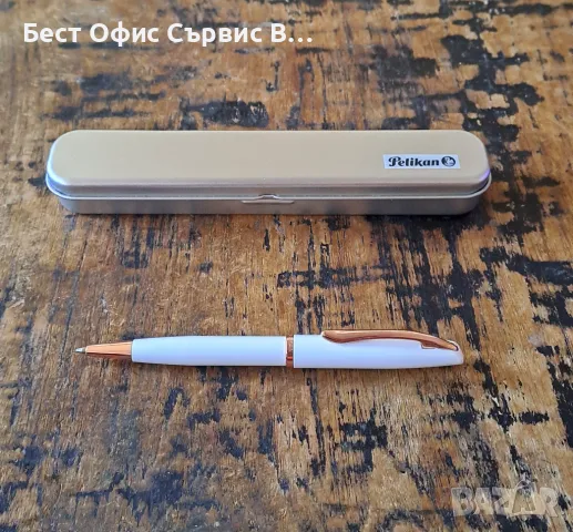 химикалка Пеликан бяло перлено и розов металик в метална кутия, Peliкan Elegance pearl white