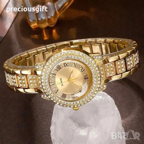 Комплект от 5 части - часовник, гердан, гривна, обеци и пръстен, снимка 3 - Дамски - 54139166