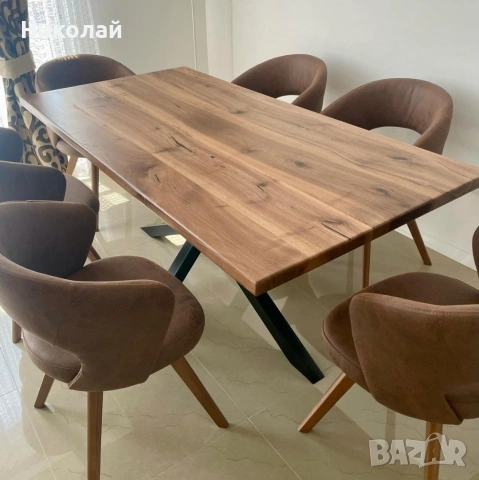 орехова трапезна маса от масив и желязо , снимка 16 - Маси - 53541543