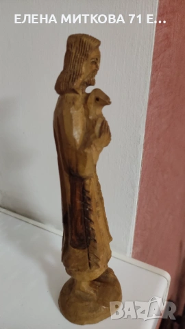 Дърворезба фигура на Исус с малко агънце на ръце, снимка 4 - Антикварни и старинни предмети - 53515010