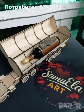 Дървен камион с място за бутилка , снимка 4 - Декорация за дома - 54162532