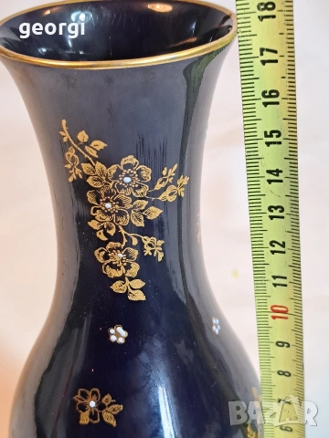 немска порцеланова ваза кобалт с позлата М1, снимка 3 - Вази - 53393706
