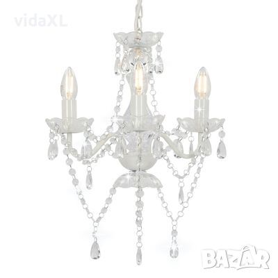 vidaXL Полилей с кристали, бял, кръгъл, 3 х Е14（SKU:281596, снимка 1 - Други - 45982227