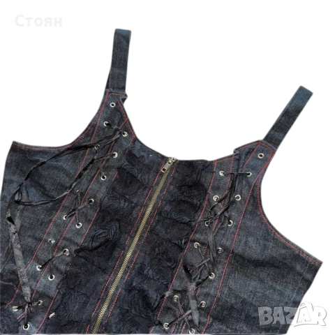 Denim Crop Top, снимка 2 - Потници - 52021130