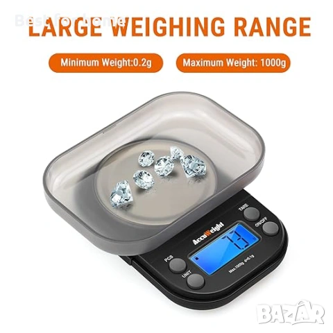 AccuWeight Високопрецизна мини везна- тара, калибриране PCS функция, подсветка, снимка 5 - Други - 53246106