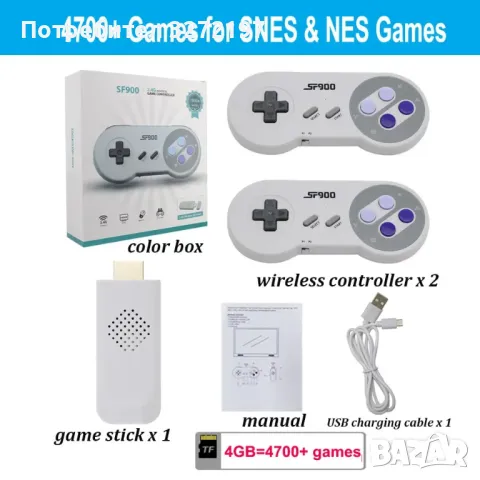 SF900 конзола за Super Nintendo 16 битова игра Stick 5000+ Retro Games HD конзола за видеоигри , снимка 8 - Други игри и конзоли - 47219829