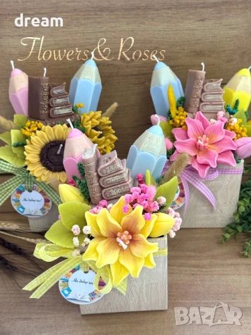 Тематични букети от ароматни соеви свещи за любимите учители, снимка 7 - Арт сувенири - 51409427