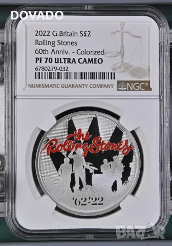 2022 Rolling Stones - 1oz £2 - NGC PF70 - Цветна Сребърна Монета от Серията "Музикални Легенди", снимка 1 - Нумизматика и бонистика - 47121002