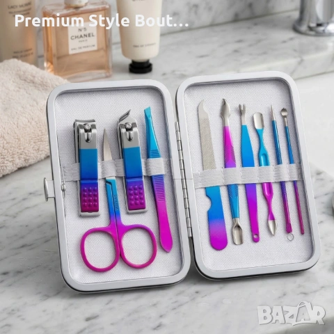 Комплект за маникюр от 10 части в елегантен син калъф с матово покритие, снимка 3 - Други стоки за дома - 53922878