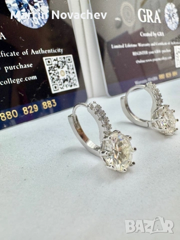 Сребърни обеци с мойсанит (Диамант) 2 карата, снимка 8 - Обеци - 54243053