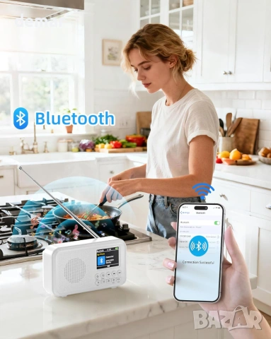 Преносимо DAB/FM радио Mesqool с Bluetooth, двойна аларма, жак за слушалки, 3000mAh, снимка 3 - Радиокасетофони, транзистори - 53719404