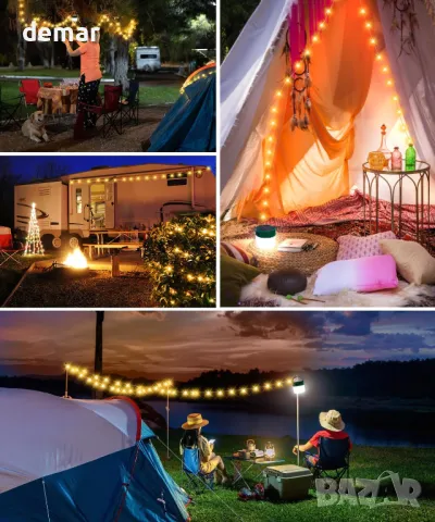 Къмпинг гирлянди - 2 в 1 соларни и USB акумулаторни, 3600mAh, 8 режима, водоустойчиви, 12 метра, снимка 8 - Лед осветление - 50290085