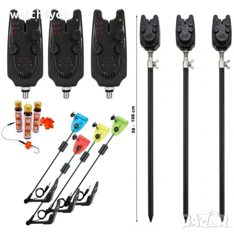 НОВ КОМПЛЕКТ СИГНАЛИЗАТОРИ ЗА ВЪДИЦА. ОБТЕГАЧИ. ЕЛЕКТРОННИ СИГНАЛИЗАТОРИ ЗА КЪЛВАНЕ С КОЛЧЕТА СТОЙКА