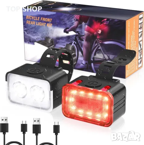 Велосипедни светлини RIDWIND за нощно каране, IPX6, предни и задни, презареждащи се