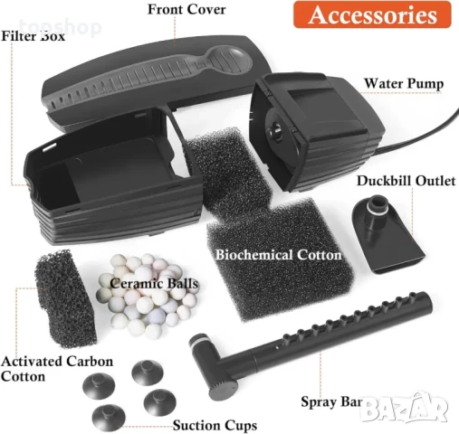 НОВА помпа за аквариум FEDOUR 165GPH + потопяем вътрешен филтър, 8W за аквариум от 50-200 литра, снимка 4 - Аквариуми - 50529451