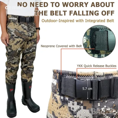 UNISPO Неопренови ботуши до кръста, подсилен колан за кръста и подложки за коленете, XS, снимка 4 - Екипировка - 49708546