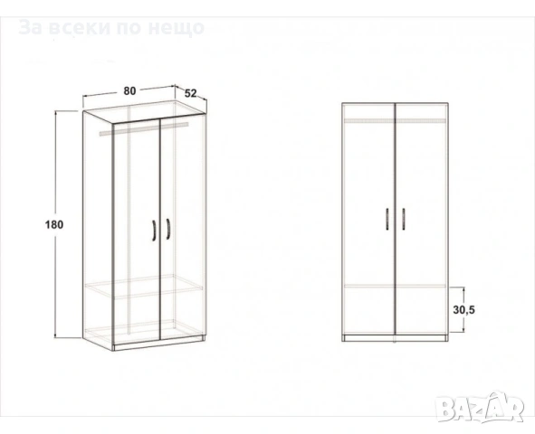 Двукрилен гардероб G1 Код P2232, снимка 3 - Гардероби - 54232753