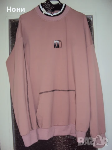 Нова мъжка спортна блуза в розово с дълъг ръкав