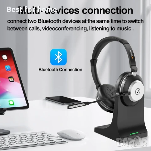 Безжични слушалки Wantek с микрофон - USB и Bluetooth, снимка 3 - Bluetooth слушалки - 50961987