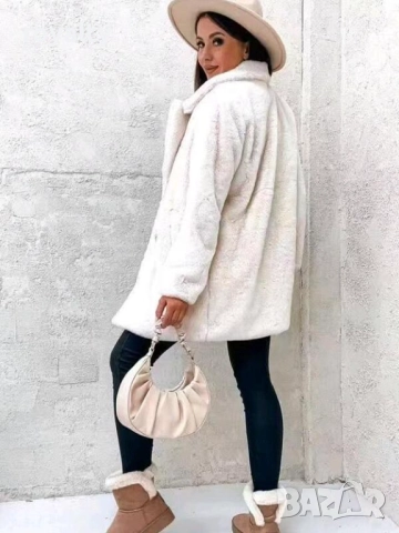 Дамско бяло пухкаво палто, снимка 3 - Якета - 51966217