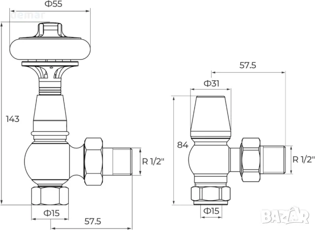 VANCOCO Традиционни ъглови радиаторни вентили, снимка 3 - Други стоки за дома - 49843809