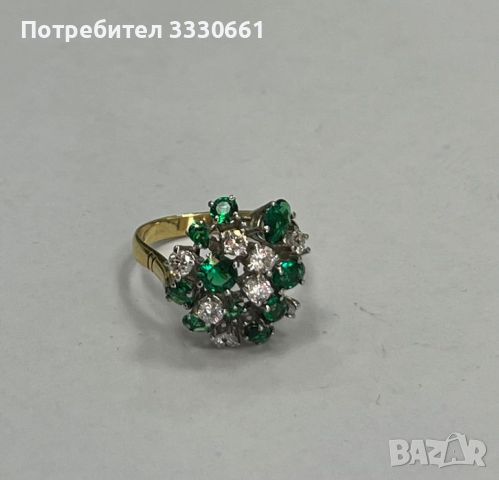 Златен пръстен с брилянти и изумруди, снимка 4 - Пръстени - 45826584