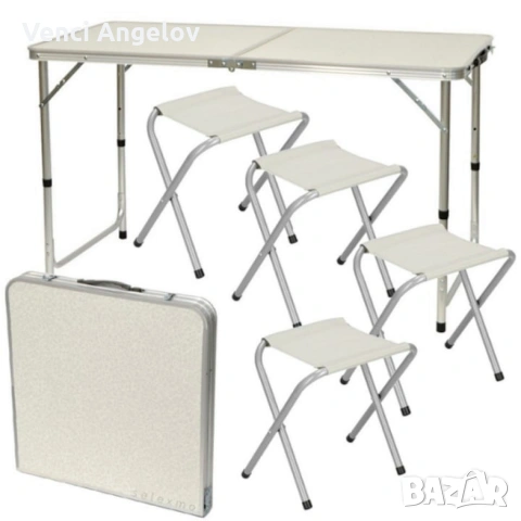 Комплект сгъваема алуминиева маса с 4 стола – идеален за къмпинг, двор и почивка, снимка 5 - Маси - 53100749